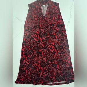 PERSEPTION WOMAN RED AND BLACK PRINT LIGHTWEIGHT FLOWY MIDI SLEEVELESS DRESS 2X